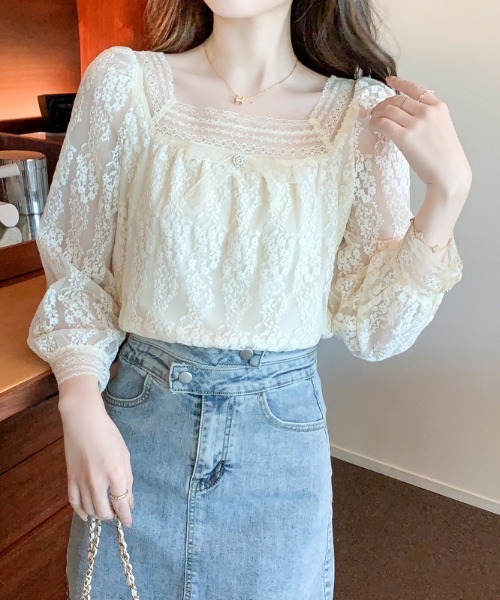 LUCPY(ラクピー)の「スクエアネック総レースブラウス(シャツ/ブラウス・レディース・ホワイト・SMALL/MEDIUM/LARGE/X-LARGE)」の3枚目の写真