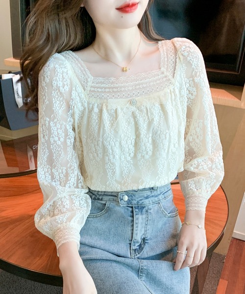 LUCPY(ラクピー)の「スクエアネック総レースブラウス(シャツ/ブラウス・レディース・ホワイト・SMALL/MEDIUM/LARGE/X-LARGE)」の4枚目の写真
