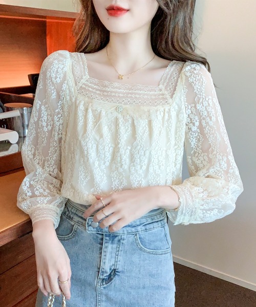 LUCPY(ラクピー)の「スクエアネック総レースブラウス(シャツ/ブラウス・レディース・ホワイト・SMALL/MEDIUM/LARGE/X-LARGE)」の5枚目の写真