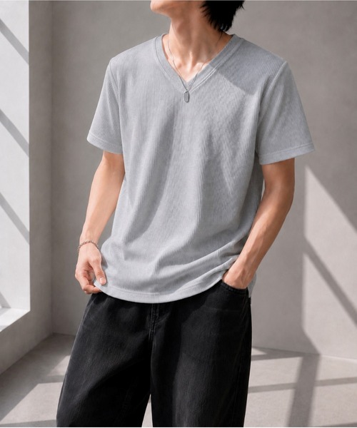 UP START（アップスタート）の「【Bls】 【ZM】【Bling Leads】サーマルワッフル V/N TEE(BL)（Tシャツ/カットソー・メンズ・ホワイト/カーキ/ネイビー/ライトピンク/グレー/ブラック・MEDIUM/LARGE/X-LARGE）」の3枚目の写真