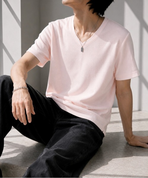 UP START（アップスタート）の「【Bls】 【ZM】【Bling Leads】サーマルワッフル V/N TEE(BL)（Tシャツ/カットソー・メンズ・ホワイト/カーキ/ネイビー/ライトピンク/グレー/ブラック・MEDIUM/LARGE/X-LARGE）」の6枚目の写真