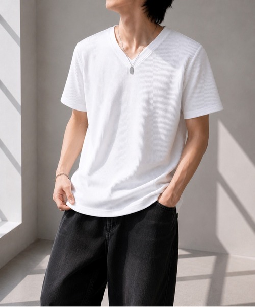 UP START（アップスタート）の「【Bls】 【ZM】【Bling Leads】サーマルワッフル V/N TEE(BL)（Tシャツ/カットソー・メンズ・ホワイト/カーキ/ネイビー/ライトピンク/グレー/ブラック・MEDIUM/LARGE/X-LARGE）」の9枚目の写真