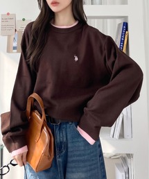 【Ada.別注 U.S. POLO ASSN.】配色レイヤード クルーネック ルーズ ニットプルオーバー