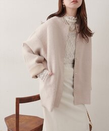 natural couture | ウール混ニットコート(ノーカラーコート)