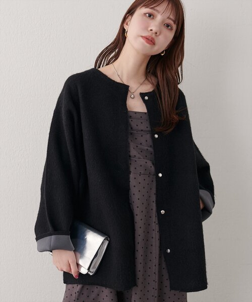 natural couture(ナチュラルクチュール)の「ウール混ニットコート(ノーカラーコート・レディース・チャコールグレー/ブラック/ライトベージュ・FREE)」の2枚目の写真