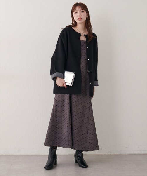 natural couture(ナチュラルクチュール)の「ウール混ニットコート(ノーカラーコート・レディース・チャコールグレー/ブラック/ライトベージュ・FREE)」の13枚目の写真