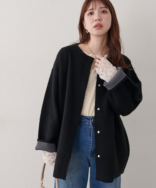 natural couture(ナチュラルクチュール)の「ウール混ニットコート(ノーカラーコート・レディース・チャコールグレー/ブラック/ライトベージュ・FREE)」の15枚目の写真