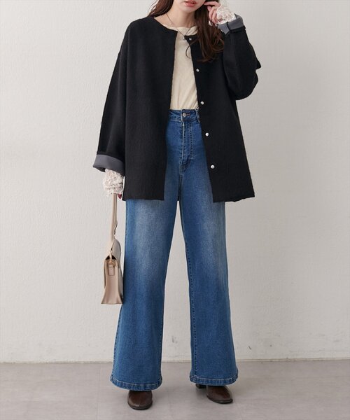 natural couture(ナチュラルクチュール)の「ウール混ニットコート(ノーカラーコート・レディース・チャコールグレー/ブラック/ライトベージュ・FREE)」の16枚目の写真
