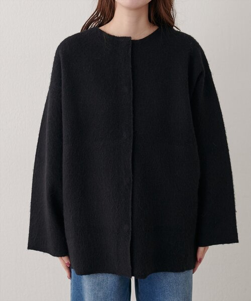 natural couture(ナチュラルクチュール)の「ウール混ニットコート(ノーカラーコート・レディース・チャコールグレー/ブラック/ライトベージュ・FREE)」の17枚目の写真