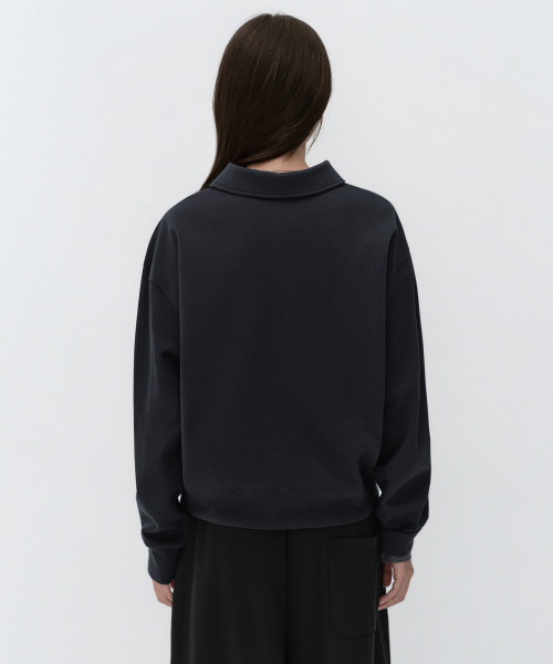 MUSINSA STANDARD WOMAN（ムシンサスタンダードウーマン）の「ウィメンズダブルニットカラー スウェットシャツ [ダークネイビー]（スウェット・レディース・その他・SMALL/MEDIUM/LARGE/X-SMALL）」の3枚目の写真
