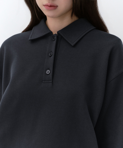 MUSINSA STANDARD WOMAN（ムシンサスタンダードウーマン）の「ウィメンズダブルニットカラー スウェットシャツ [ダークネイビー]（スウェット・レディース・その他・SMALL/MEDIUM/LARGE/X-SMALL）」の4枚目の写真
