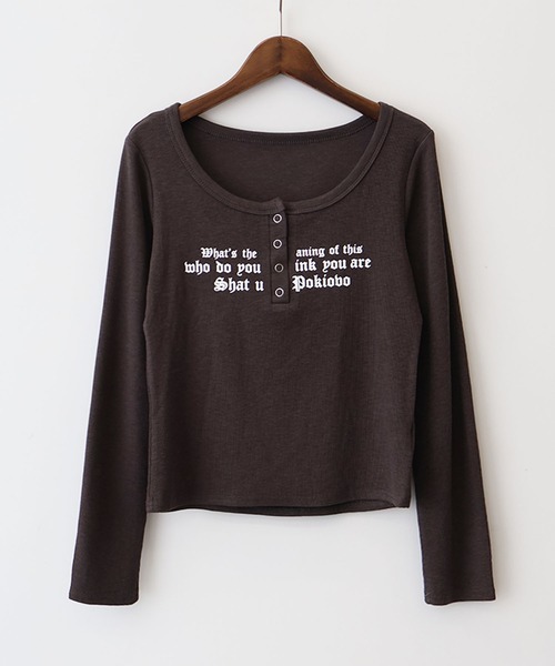 SpRay(スプレイ)の「テレコロゴヘンリーネックロングスリーブTシャツ(Tシャツ/カットソー・レディース・チャコールグレー/ブラック/グレー/オフホワイト・FREE)」の3枚目の写真