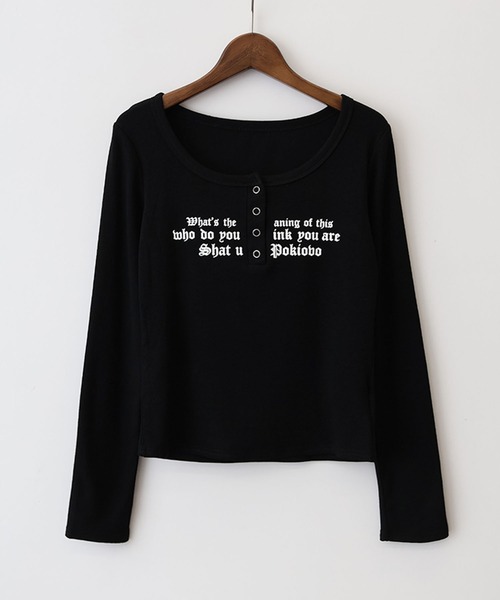 SpRay(スプレイ)の「テレコロゴヘンリーネックロングスリーブTシャツ(Tシャツ/カットソー・レディース・チャコールグレー/ブラック/グレー/オフホワイト・FREE)」の2枚目の写真