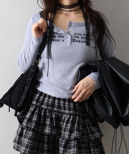 SpRay(スプレイ)の「テレコロゴヘンリーネックロングスリーブTシャツ(Tシャツ/カットソー・レディース・チャコールグレー/ブラック/グレー/オフホワイト・FREE)」の20枚目の写真