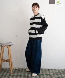 【bbO】ビッグシルエットワイドボーダーニットトップス