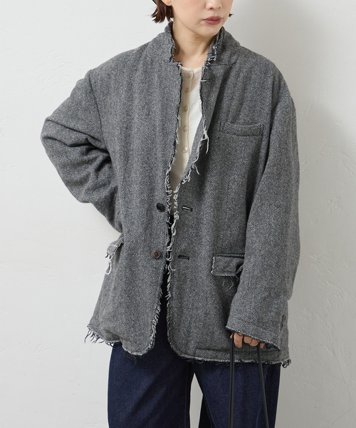JANE SMITH / JOHN SMITH(ジェーンスミスジョンスミス)の「JANE SMITH/ジェーンスミス GARMENT WASHED SILKNEP TWEED ジャケット(テーラードジャケット・レディース・グレー・38)」の1枚目の写真