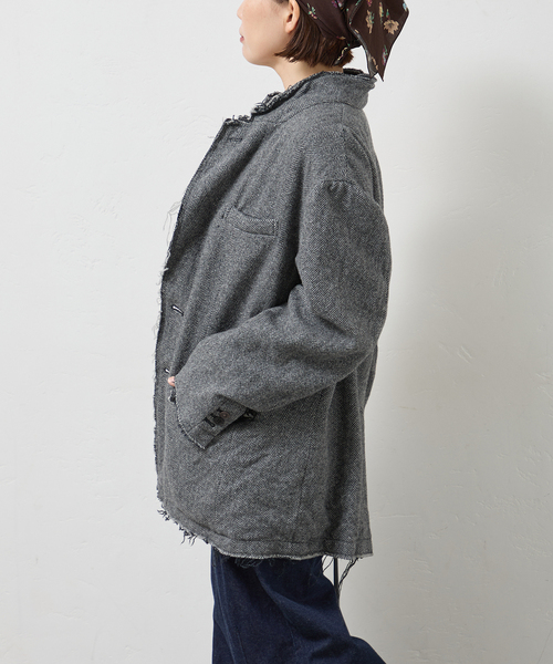 JANE SMITH / JOHN SMITH(ジェーンスミスジョンスミス)の「JANE SMITH/ジェーンスミス GARMENT WASHED SILKNEP TWEED ジャケット(テーラードジャケット・レディース・グレー・38)」の4枚目の写真