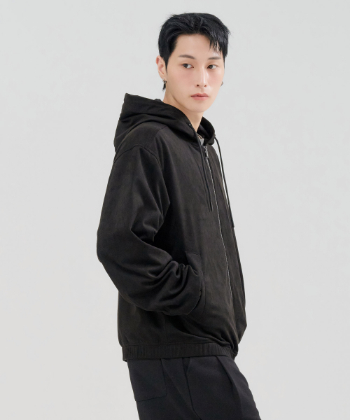 CHASECULT(チェイスカルト)の「メンズ スエード フードジャンパー-FERK4112B03(パーカー・メンズ・ブラック・95/100/105)」の3枚目の写真