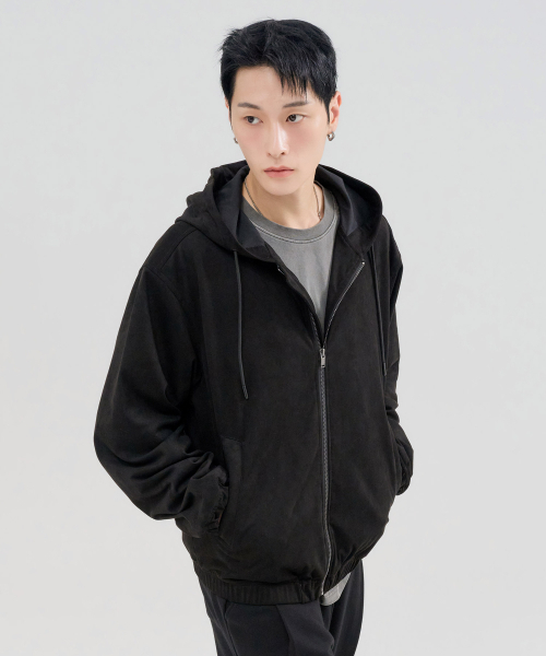CHASECULT(チェイスカルト)の「メンズ スエード フードジャンパー-FERK4112B03(パーカー・メンズ・ブラック・95/100/105)」の5枚目の写真