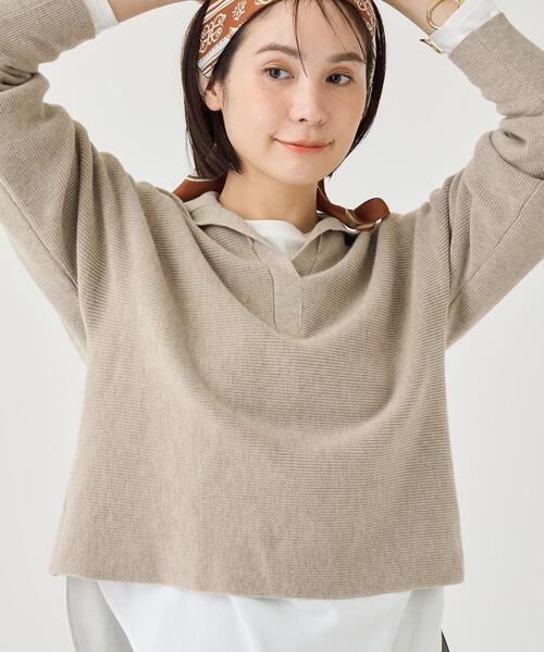 INDIVI(インディヴィ)の「【ウール混/クロップド丈】畦編みスキッパー衿ニット(ニット/セーター・レディース・ブルー系その他/オフホワイト/チャコール/ベージュ系8・15 /34/38/13/05)」の3枚目の写真