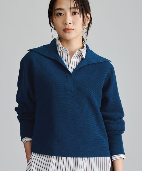 INDIVI(インディヴィ)の「【ウール混/クロップド丈】畦編みスキッパー衿ニット(ニット/セーター・レディース・ブルー系その他/オフホワイト/チャコール/ベージュ系8・15 /34/38/13/05)」の4枚目の写真