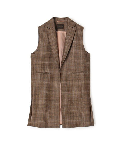 TOMORROWLAND collection(トゥモローランドコレクション)の「SILK AIR GLEN CHECK ロングジレ(ベスト・レディース・ブラウン系/ネイビー・36/34)」の2枚目の写真