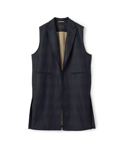 TOMORROWLAND collection(トゥモローランドコレクション)の「SILK AIR GLEN CHECK ロングジレ(ベスト・レディース・ブラウン系/ネイビー・36/34)」の1枚目の写真