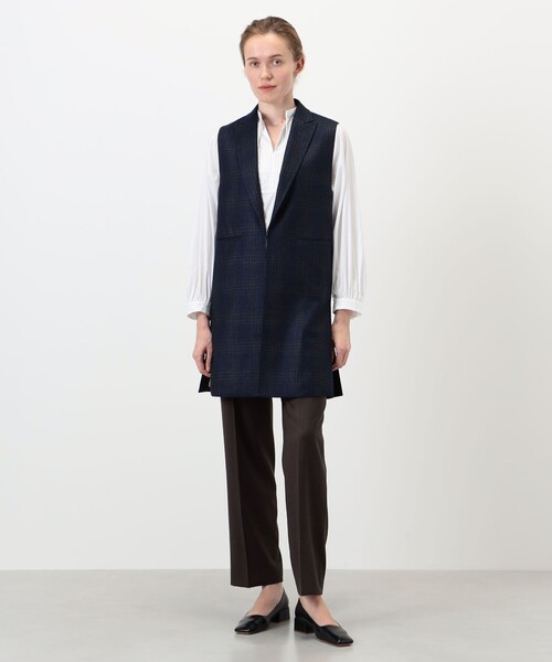 TOMORROWLAND collection(トゥモローランドコレクション)の「SILK AIR GLEN CHECK ロングジレ(ベスト・レディース・ブラウン系/ネイビー・36/34)」の3枚目の写真