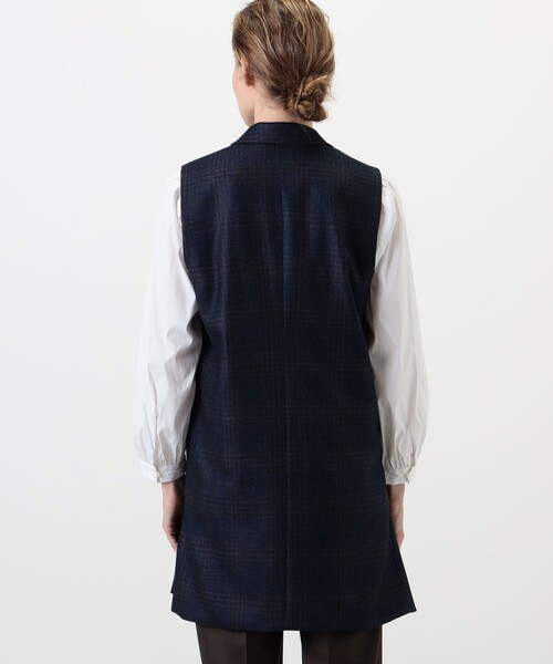 TOMORROWLAND collection(トゥモローランドコレクション)の「SILK AIR GLEN CHECK ロングジレ(ベスト・レディース・ブラウン系/ネイビー・36/34)」の6枚目の写真