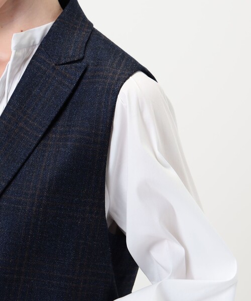 TOMORROWLAND collection(トゥモローランドコレクション)の「SILK AIR GLEN CHECK ロングジレ(ベスト・レディース・ブラウン系/ネイビー・36/34)」の10枚目の写真