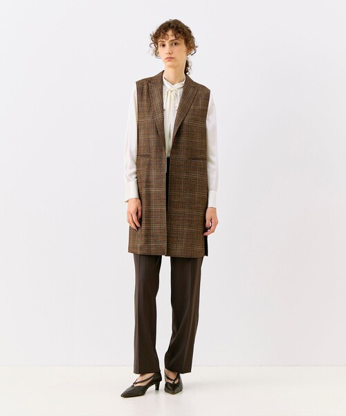 TOMORROWLAND collection(トゥモローランドコレクション)の「SILK AIR GLEN CHECK ロングジレ(ベスト・レディース・ブラウン系/ネイビー・36/34)」の14枚目の写真