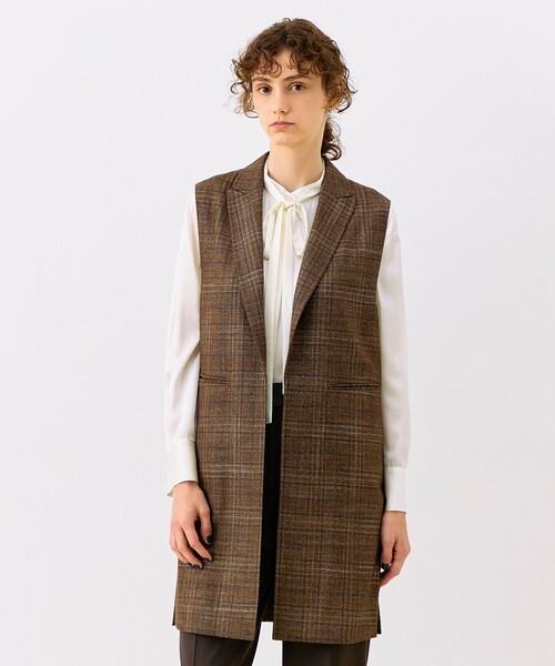 TOMORROWLAND collection(トゥモローランドコレクション)の「SILK AIR GLEN CHECK ロングジレ(ベスト・レディース・ブラウン系/ネイビー・36/34)」の15枚目の写真