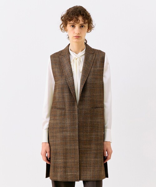 TOMORROWLAND collection(トゥモローランドコレクション)の「SILK AIR GLEN CHECK ロングジレ(ベスト・レディース・ブラウン系/ネイビー・36/34)」の16枚目の写真