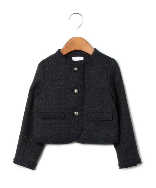 green label relaxing(グリーンレーベルリラクシング)の「◎ツィードフリンジノーカラーJK◆(スーツジャケット・キッズ・ネイビー・125/115)」の1枚目の写真