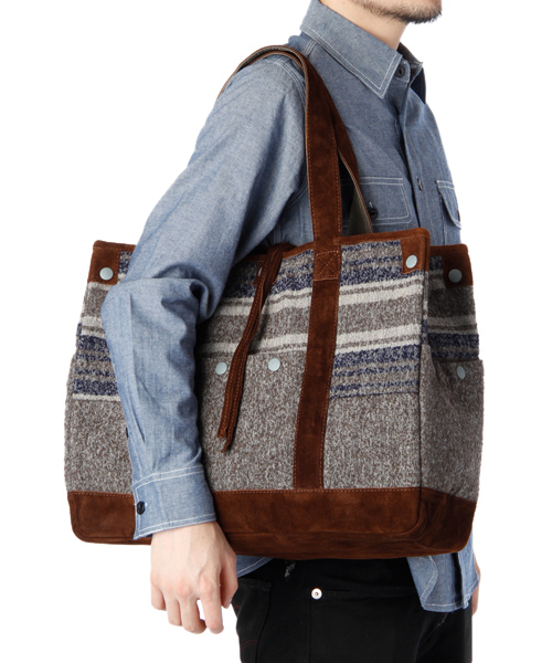 PORTER（ポーター）の「White Mountaineering×PORTER RING YARN BLANKET BORDER TOTE BAG（トートバッグ・メンズ・チャコールグレー/ブラウン・ONE SIZE）」の7枚目の写真