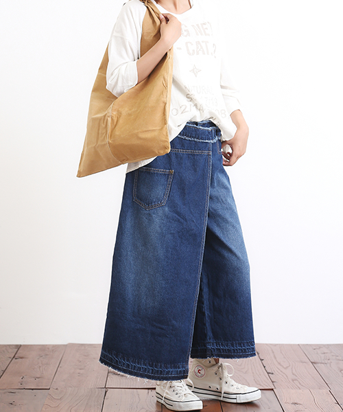 CUBE SUGAR（キューブシュガー）の「10オンスデニム リメイクラップデニムパンツ（デニムパンツ・レディース・ブルー/ワンウォッシュ・M/L）」の14枚目の写真