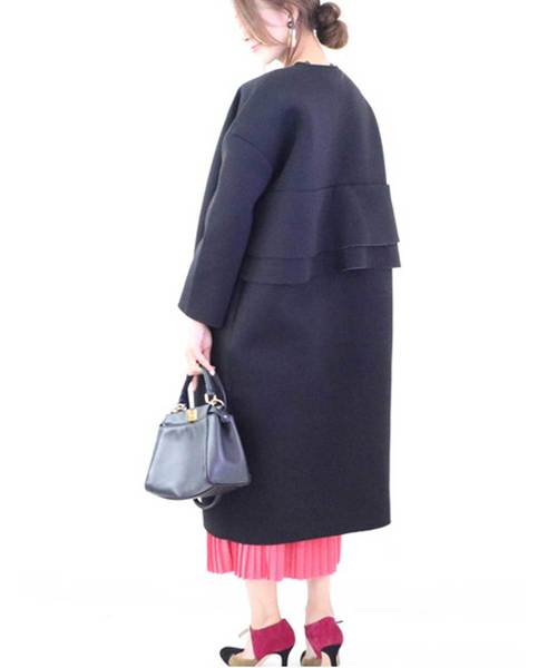 M y u（ミュー）の「お洒落なバックフリルロングコート★軽量アウター大人可愛いコーディガン♪（ダウンジャケット/コート・レディース・ブラック/グレー/ネイビー/ピンク/ベージュ・FREE）」の21枚目の写真