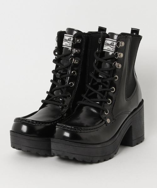 YOSUKE（ヨースケ）の「「YOSUKE/ヨースケ」サイドゴア付きの厚底レースアップショートブーツ（ブーツ・レディース・ブラック/ダークブラウン/クリアブラック/ブラウン・23/24/25/24.5/23.5）」の3枚目の写真