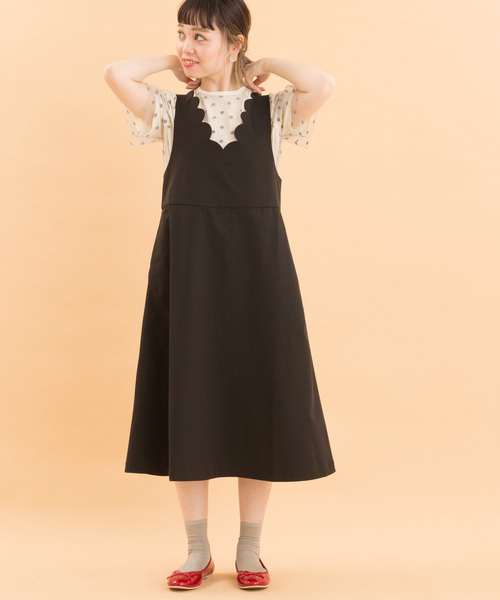 【新品】スカラップフレアジャンドレ ワンピース ジャンスカ ジャンパースカート POU DOU DOU（プードゥドゥ）の「スカラップフレアジャンスカ