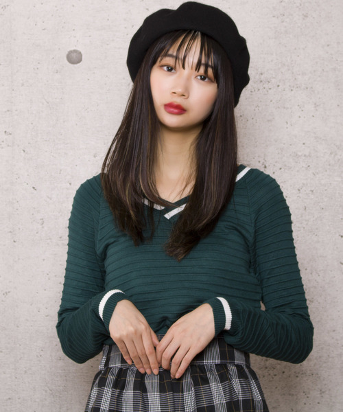 LUGG NAGG(ラグナグ)の「【Jewelobe/ ジュエローブ】タック編み Vネックニットトップス(ニット/セーター・レディース・ブラック/レッド/ブルー/グリーン・FREE)」の3枚目の写真