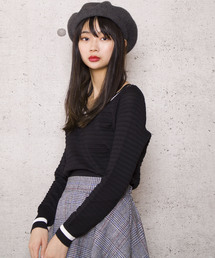 【Jewelobe/ ジュエローブ】タック編み Vネックニットトップス