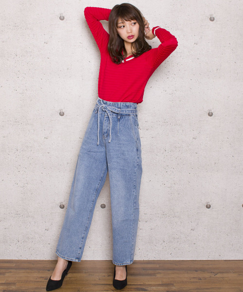 LUGG NAGG(ラグナグ)の「【Jewelobe/ ジュエローブ】タック編み Vネックニットトップス(ニット/セーター・レディース・ブラック/レッド/ブルー/グリーン・FREE)」の9枚目の写真