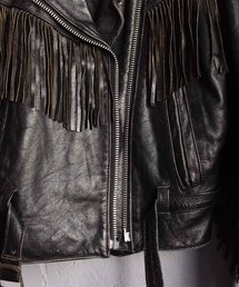 古着 本革フリンジライダースジャケット ヴィンテージ レザー ブラック 10号 古着 本革フリンジライダースジャケット ヴィンテージ レザー