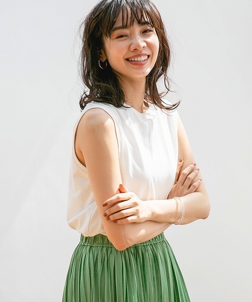 apart by lowrys(アパートバイローリーズ)の「PドライMIXノースリーブTシャツ 833638(Tシャツ/カットソー)」|ホワイト