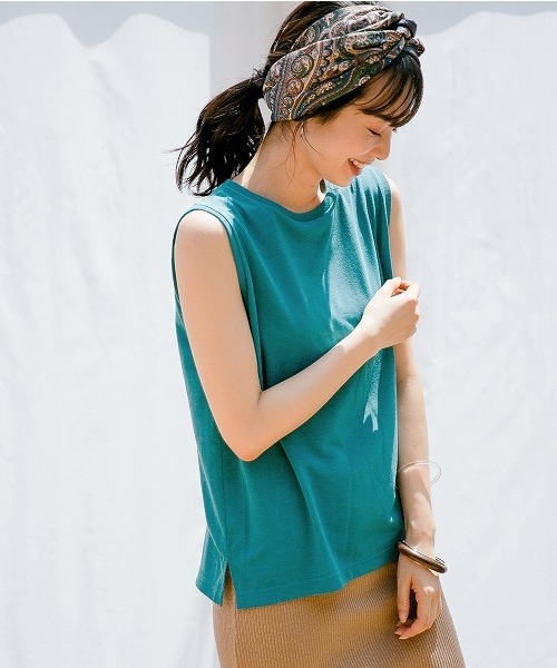 apart by lowrys(アパートバイローリーズ)の「PドライMIXノースリーブTシャツ 833638(Tシャツ/カットソー)」|ターコイズブルー