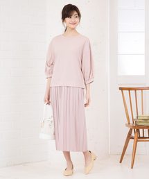 前後2WAYボリュームスリーブプリーツドッキングワンピース