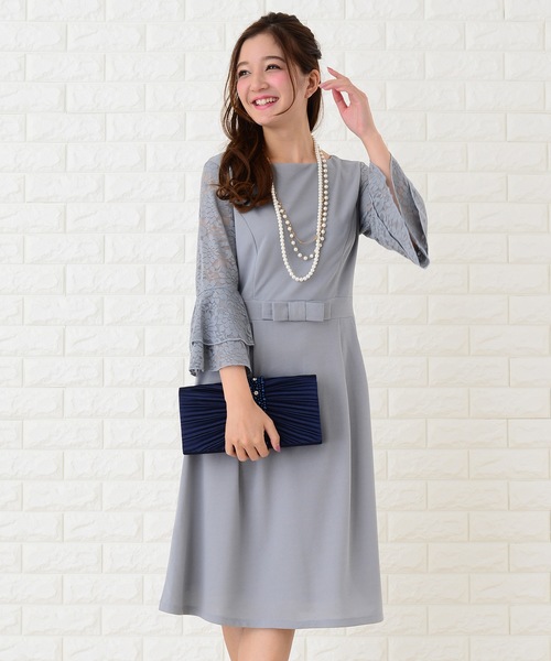 Lace Ladies(レースレディース)の「フレア袖切り替えシンプルワンピース・ドレス(ドレス・レディース・ブラック/ネイビー/グレー・S/M/L/XL)」の1枚目の写真