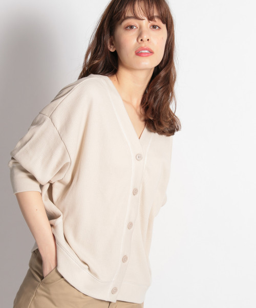 niko and...(ニコアンド)の「ワッフル2WAY配色カーディガン(カーディガン/ボレロ・レディース・チャコール/アイボリー/キャメル・FREE)」の3枚目の写真