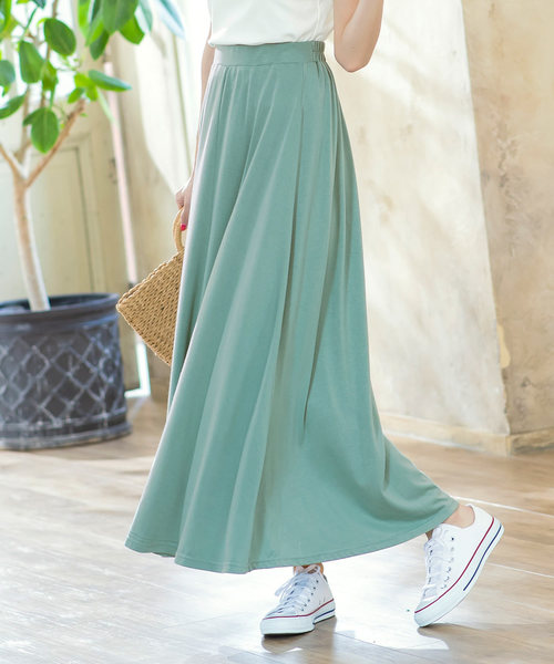 KOBE LETTUCE（コウベレタス）の「[ロング丈・マキシ丈]カットソーマキシフレアスカート（スカート・レディース・ブラック/ベージュ/ネイビー/オレンジ/ミント/モカ/イエロー系/チャコール/カーキ/グレー系1/ブラウン系/ブルー/プラム/ブルー系/テラコッタ/グレー系・2/1/L2/L1）」の10枚目の写真