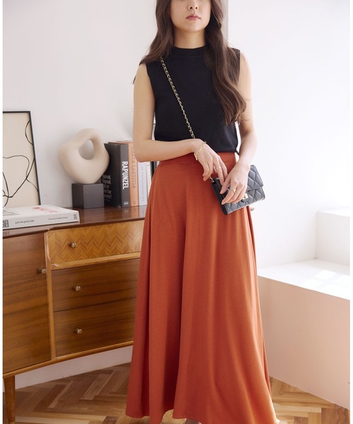 KOBE LETTUCE（コウベレタス）の「[ロング丈・マキシ丈]カットソーマキシフレアスカート（スカート・レディース・ブラック/ベージュ/ネイビー/オレンジ/ミント/モカ/イエロー系/チャコール/カーキ/グレー系1/ブラウン系/ブルー/プラム/ブルー系/テラコッタ/グレー系・2/1/L2/L1）」の20枚目の写真